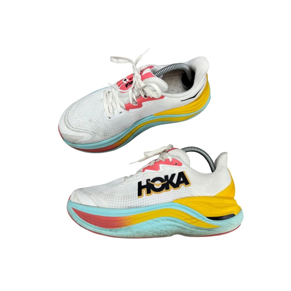 Hoka Skyward X Shoes White Yellow Blue Mesh Running Sneakers Women's Size 8B